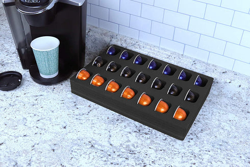 Polar Whale Coffee Espresso Capsule Drawer Organizer Tray Insert Compatible with Nespresso Vertuo VertuoLine for Kitchen Home Office Waterproof Washable Black Foam 21 Compartment 10.9 x 14.9 Inches