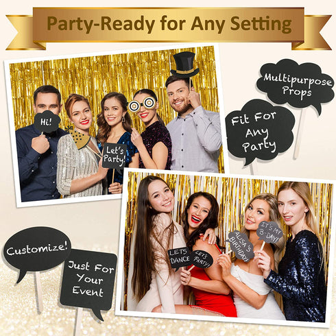 Partyville Photo booth Props - Real Gold Glitter Pre Assembled 23 Pcs Wedding Photo Booth Props - Customizable Birthday Photo Booth Props Selfie Frame & Foil Backdrop Roaring 20s Photo Booth Props
