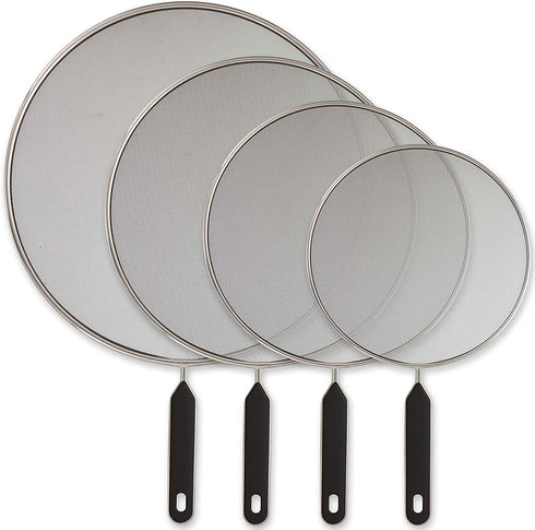 U.S. Kitchen Supply Set of 4 Classic Splatter Screens, 13", 11.5", 10", and 8" - Stainless Steel Fine Mesh, Comfort Grip Handles - Use on Boiling Pots Frying Pans - Grease Oil Guard, Safe Cooking Lid