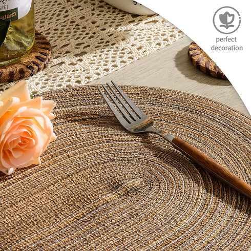 AHHFSMEI Oval Braided Placemats 12x18 Inch Oval Table Mats for Dining Tables Natural Woven Heat Resistant Place mats Set of 6 (Multi Brown)