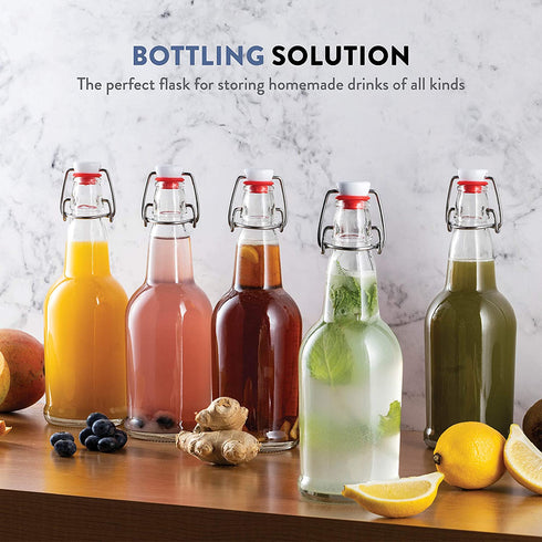 Glass Swing Top Beer Bottles - 16 Ounce (6 Pack) Grolsch Bottles, with Flip-top Airtight Lid, for Carbonated Drinks, Kombucha, 2nd Fermentation, Water Kefir, Clear Brewing Bottle.