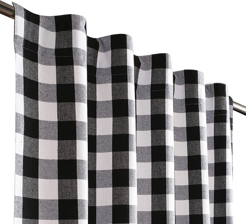 Check Tab Top Curtains, Farmhouse Cotton Curtains, Curtain 2 Panel Set, Gingham Plaid Cotton 50x108 Black/White Curtains, Reverse Window Panels, Curtain Drapes Panels, Bedroom Curtains, Set of 2