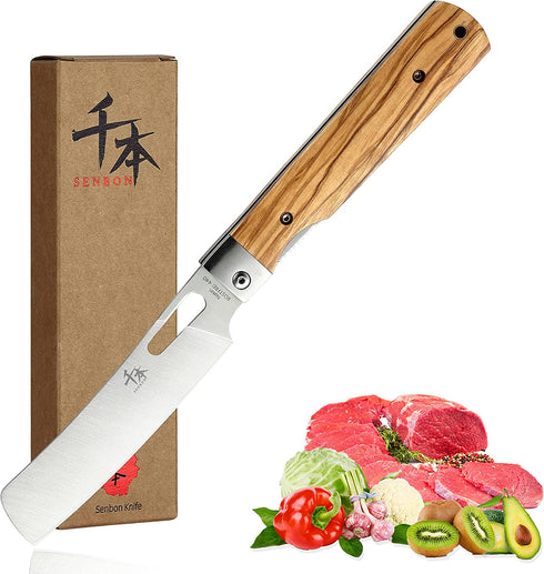SENBON 440A stainless steel Ultra sharp pocket folding Chef knife peeling utility knife fruit knife Natural Olive Handle Camping BBQ trip Outdoor Portable kitchen knife