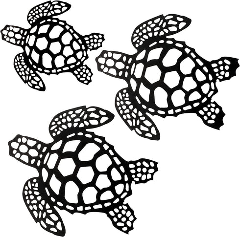 3 Pieces Sea Turtle Beach Theme Decor Metal Coastal Turtle Decor Wall Hanging Beach Sculpture Metal Farmhouse Turtle Wall Art Hawaiian Style Room Ornament for Home Indoor Outdoor Bathroom Garden