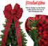 Buffalo Plaid Bow Christmas Buffalo Plaid Wreath Bow Tree Bow Xmas Tree Topper Hat with Card Christmas Tree Top Ornaments for Christmas Tree Front Door Wreath Xmas Decor (Black and Red)