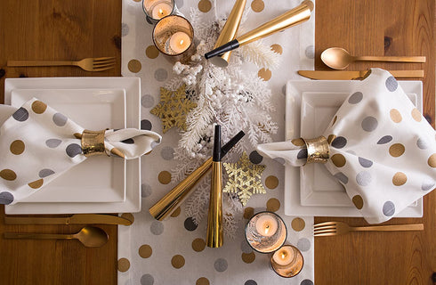DII Metallic Holiday Collection Tabletop Kitchen Linens, Tablecloth, 14x108, Sparkly Confetti
