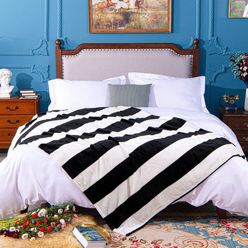 NTBAY Flannel Throw Blanket, Super Soft with Black and White Stripe (51"x 68")