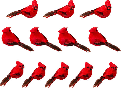 Berfutall-12PCS Bird Christmas Ornaments Clip on Cardinals for Trees-3.5 lnch with Clips or Wire (a)