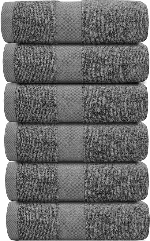White Classic Luxury Hand Towels | Cotton Hotel spa Bathroom Towel | 16x30 | 6 Pack | Grey