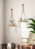 MAZJOARU Macrame Wall Hanging Shelves Bohemian Handmade White Cotton Rope Sturdy Wooden Floating Shelf Decor Storage for Plants Photo Frame for Bathroom Bedroom Living Room-1 Tier Set of 2