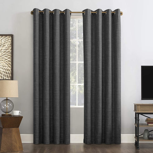 Sun Zero Harding 2-Pack Burlap Weave Thermal Extreme 100% Blackout Grommet Curtain Panel Pair, 52 in x 96, Coal
