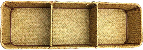 LA Rectangular Woven Seagrass Storage Basket and Home Organizer Bins,Natural Water Hyacinth Basket (Brown)