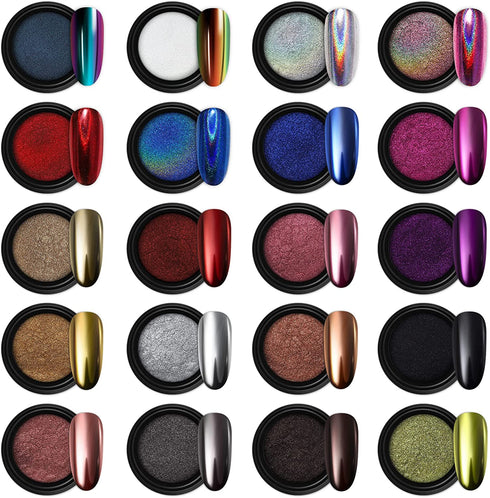 Artdone 20 Jars Chrome Nail Powder Metallic Mirror Effect Holographic Aurora Chameleon Pigment 1g/Jar for Nail Art Gel Polish Mermaid Unicorn Dipping Powder…