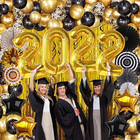 Huge 2022 Graduation Balloon Arch Kit - Pack of 110, Gold 2022 Balloons | Gold Foil Fringe, Hanging Swirls, Graduation Balloon Garland Kit | Graduation Party Decorations, Graduation Decorations 2022