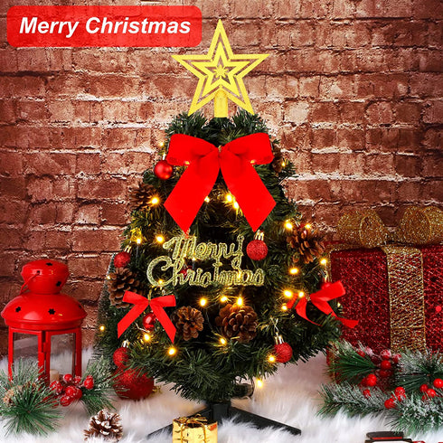 MCEAST Mini Green Christmas Tree Set 24 Inch Artificial Tabletop Xmas Tree Decorations with Tree Skirt, Red Bows, Pendants, Alphabetic String, Ornaments and Base for Home Holiday Christmas Decor, DIY