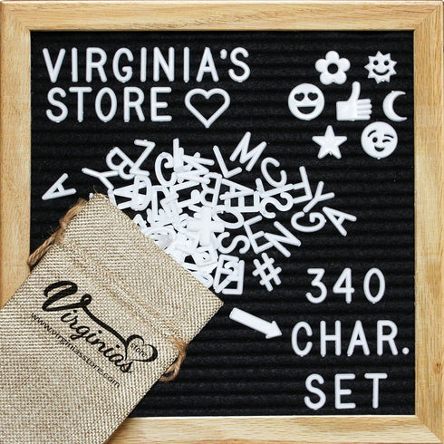 10 x 10 Premium Solid Oak Framed Changeable Letter Board, with Free Canvas Bag, 340 Characters (340 White)