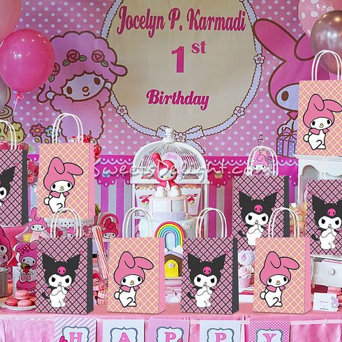 UINE 16 Pack Kuromi and My Melody Party Bags paper bags, Kuromi Bags for Kids Birthday,Candy Treat Bags for Boys Girls Kuromi Birthday Party Supplies