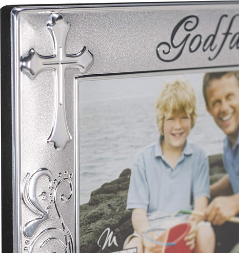 Malden International Designs Godfather with Cross Picture Frame, 4x6, Silver