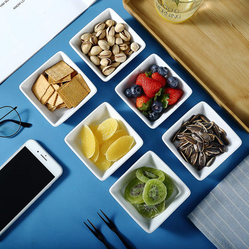 Bruntmor Ceramic Square Baking Ramekins for Souffl©, Cr¨me Brulee, Jams, Dipping Sauces, French Onion Soup Oven Safe, Appetizer Sauce Dipping Bowls, (4 Oz, Set of 6), White