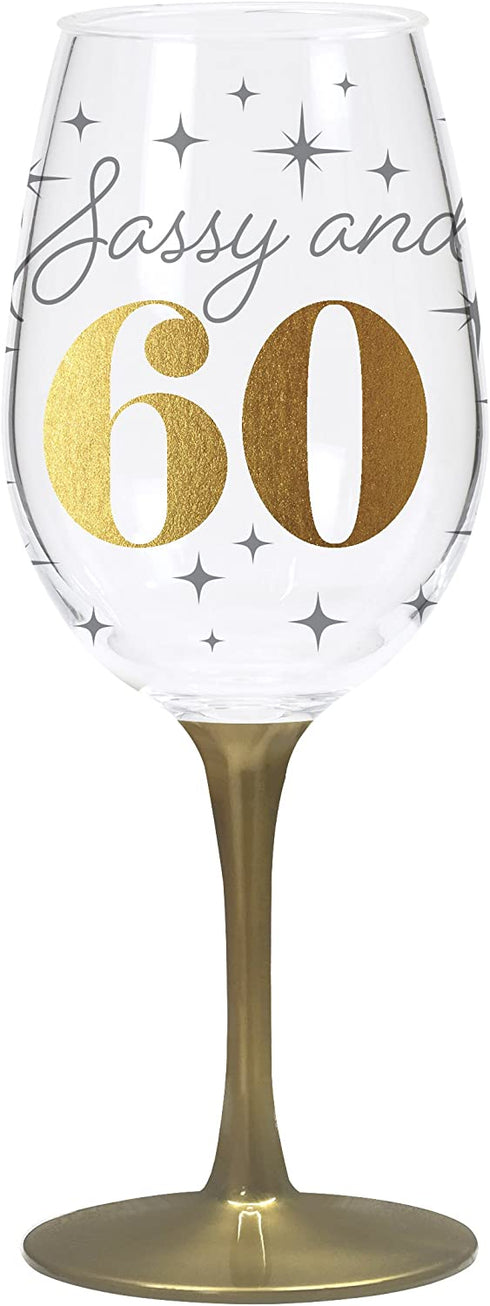 X&O Paper Goods QWGO-20899 Sassy and 60' Birthday Acrylic Wine Glass, 12 oz, 60