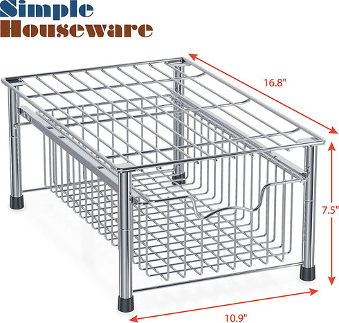 Simple Houseware Stackable Basket Drawer, Chrome