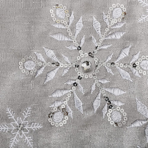 OWENIE Christmas Table Runners, Snowflake Silver Grey Table Runner, Xmas Holiday Tabletop Decor, Embroidery Table Centerpieces with Sequins and Diamonds, Glittering Winter Home Decorations, 14X70 Inch