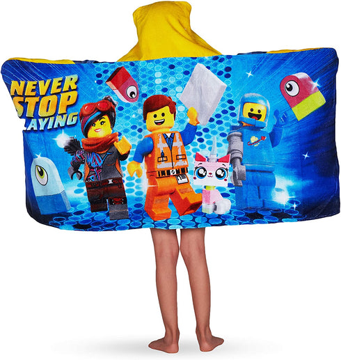 Franco Kids Bath Hooded Towel Wrap, 24 in x 50 in, Lego Movie 2