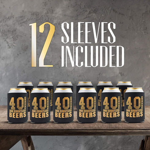 Happy 40th Birthday Decorations for Men, Insulated Can Beverage Sleeve, Birthday Party Favors for Him, 40 Year Old Birthday Gift Ideas, 12-Pack, Black & Gold