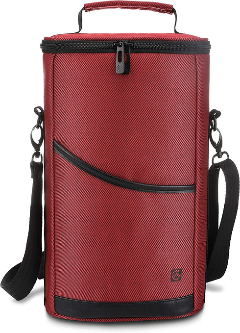 ALLCAMP 2 Bottle Wine Tote Carrier - Insulated Portable Padded Canvas Wine Bag for Travel, BYOB Restaurant, Wine Tasting, Party, Great Christmas Day Gift for Wine Lover?Red