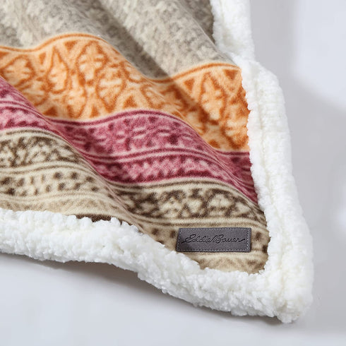 Eddie Bauer Home | Brushed Collection | Giftable Sherpa Fleece Reversible Throw, Ultra Soft & Cozy, Perfect for Bed or Couch, Fair Isle Khaki