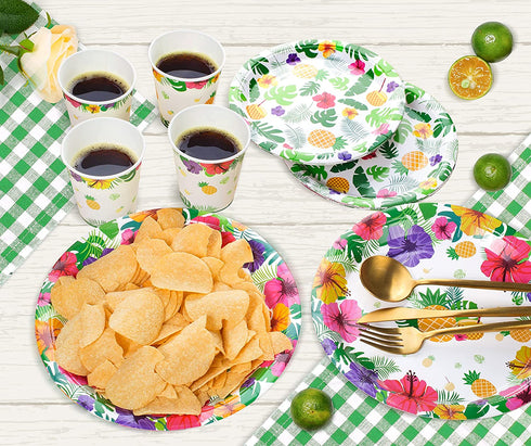 Hawaiian Luau Party Supplies, Tropical Paper Plates and Napkins Cups Sets Serves 30