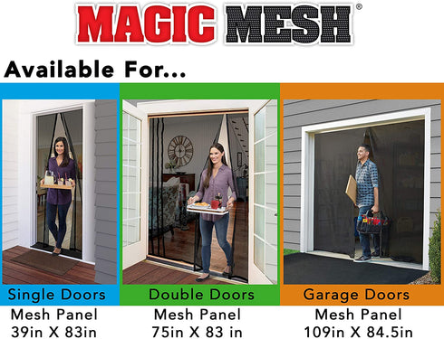 Magic Mesh Deluxe- Black- Hands Free Magnetic Screen Door, Mesh Curtain Keeps Bugs Out, Frame Hook & Loop, Hands Free, Pet & Kid Friendly- Fits Doors up to 39 x 83 Inches