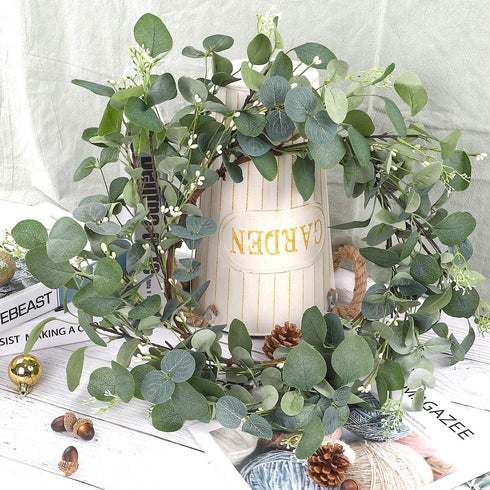 CEWOR 19 Inches Artificial Eucalyptus Wreath Spring Summer Large Green Leaf for Front Door Wall Window Farmhouse Garland Decor