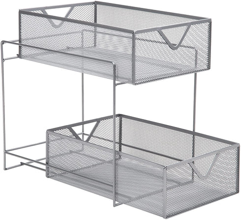 Mind Reader 2 Tier Metal Mesh Storage Baskets Organizer, Home, Office, Kitchen, Bathroom, Silver