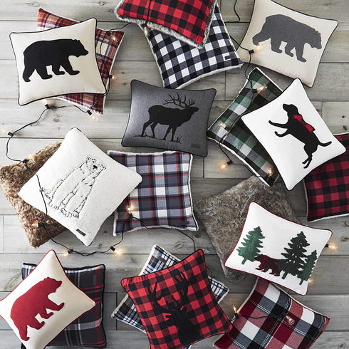Eddie Bauer Home | Home Collection | 100% Fleece Signature Cabin Plaid Design Decorative Pillow, Zipper Closure, Easy Care Machine Washable, 20-inch Pillow, Black