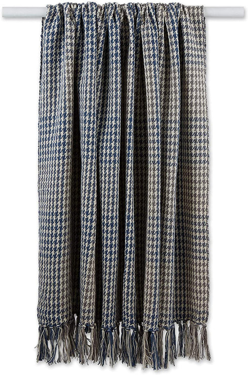 DII French Blue & Gray Houndstooth Plaid Throw, 50x60 with 2.5" Fringe