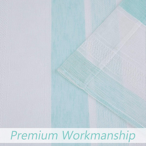 Central Park 2 Pack Valance Spa Blue and White Kitchen Window Curtain Valance Vertical Stripe Sheer Boucle Linen Window Curtain, Living Room Decorative Rod Pocket (54" W x 15" L x 2) Rustic Living