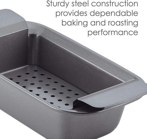 Rachael Ray Bakeware Meatloaf/Nonstick Baking Loaf Pan with Insert, 9 Inch x 5 Inch, Gray