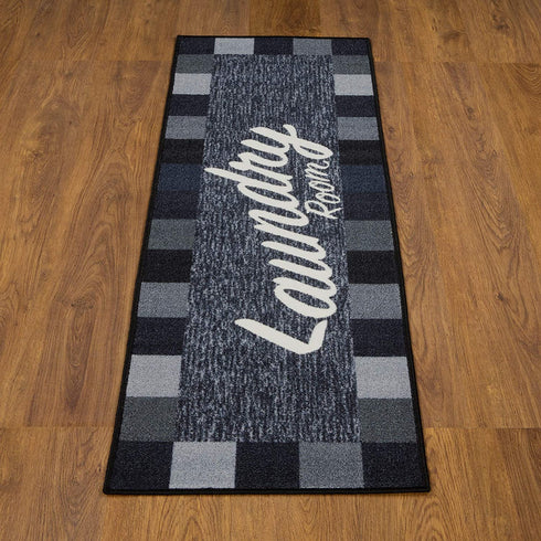 Ottomanson Laundry Collection Checkered Border Rubberback Runner Rug, 20" x 59", Black