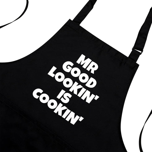 Savvy Designs Aprons for Men - Adjustable Black Apron with Pockets, Mr Good Lookin is Cookin - Unique Christmas BBQ & Grilling Gifts