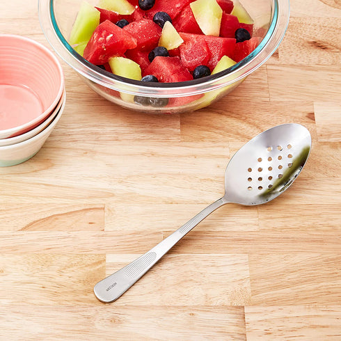 Mercer Culinary, 9 Inch, Silver Plating Spoon, Perforated Bowl, 9-Inch, 9"
