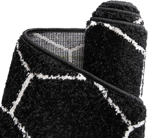 Unique Loom Trellis Frieze Collection Area Rug-Modern Morroccan Inspired Geometric Lattice Design, 2 x 3 ft, Black/Ivory