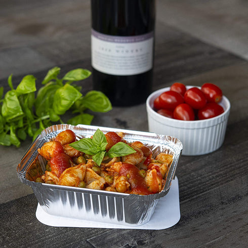 NYHI 50-Pack Extra Small Disposable Aluminum Oblong Foil Pans with Lid Covers Recyclable Tin Food Storage Tray for Cooking, Baking, Meal Prep, Takeout - 1 lb-5.75'' x 4.75'' x 1.75"