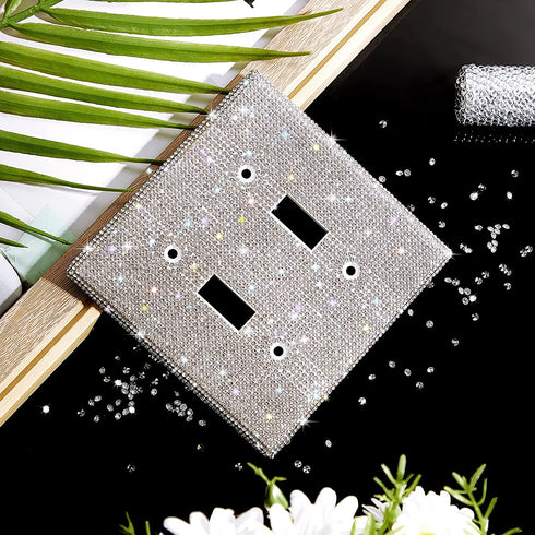 Shiny Rhinestones Wall Plate Cover Light Switch Cover Outlet Covers Wall Plate Cover Light Switch Cover Decorative Bling Light Switch Cover (2-Gang Toggle, Silver)