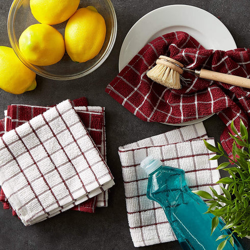 DII Basic Terry Collection Windowpane Dishcloth Set, 12x12, Wine, 6 Piece