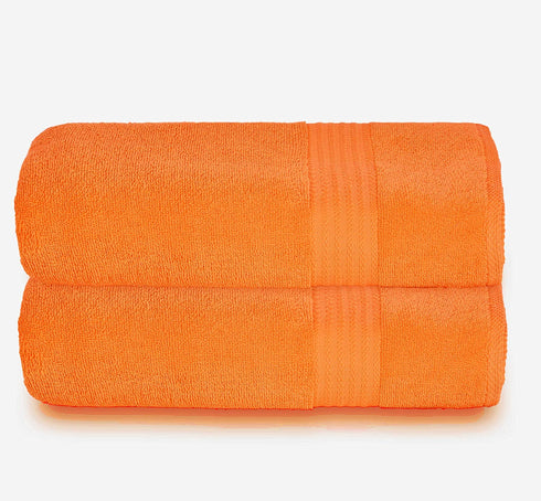 GLAMBURG Premium Cotton Oversized 2 Pack Bath Sheet 35x70-100% Pure Cotton - Ideal for Everyday use - Ultra Soft & Highly Absorbent - Machine Washable - Orange
