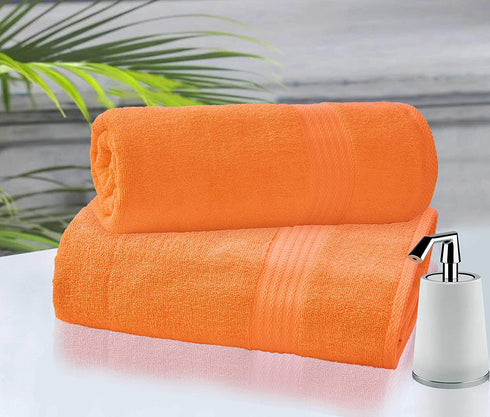 GLAMBURG Premium Cotton Oversized 2 Pack Bath Sheet 35x70-100% Pure Cotton - Ideal for Everyday use - Ultra Soft & Highly Absorbent - Machine Washable - Orange