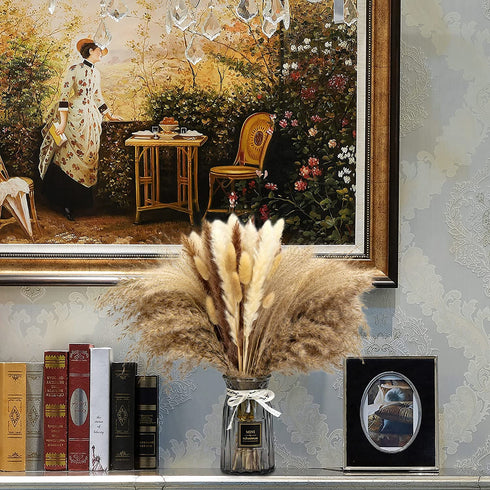 65 Pcs Dried Pampas Grass Decor Tall Fluffy,Natural Air Drying Pompous Grass for Dried Flowers Arrangements,Pampas Grass Large,Boho Decor Pompas Floral,Wedding,Party Living Room Home Decor