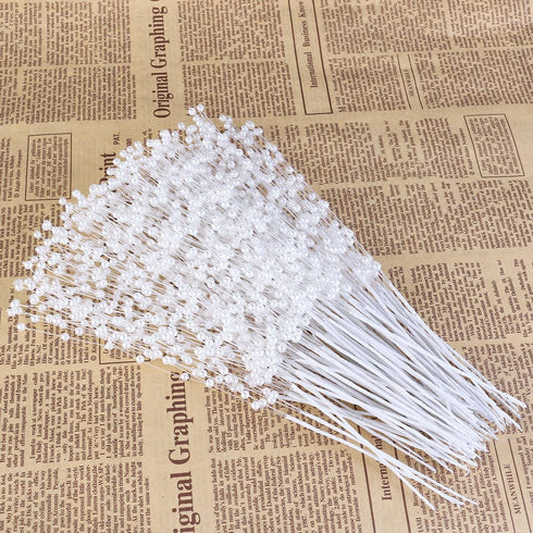 ULTNICE 100Pcs White String Pearls Sticks, Bridal Wedding Pearl Bouquet Artificial Bridal Bouquet Bulk DIY Pearl String Beaded Garland White Bridal Bouquets for Bride Party Decoration