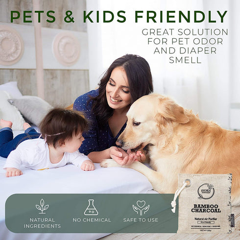 Ixora Essentials Bamboo Charcoal Air Purifying Bag, Charcoal Bags Odor Absorber for Home with Activated Bamboo Charcoal. 5 Pack (3 x 200g and 2 x 75g) of Charcoal Odor Absorber, Car Odor Eliminator, Pet Friendly